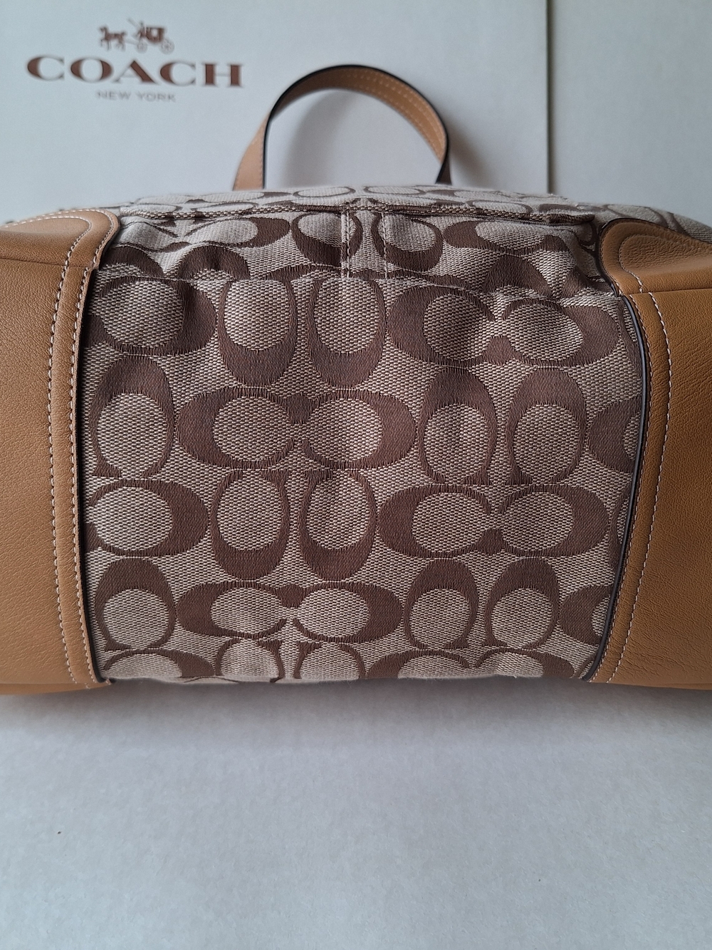 Coach Hadley Signature Zip Satchel Tote Bag with Leather Trim Laptop Shoulder - Picture 10 of 17